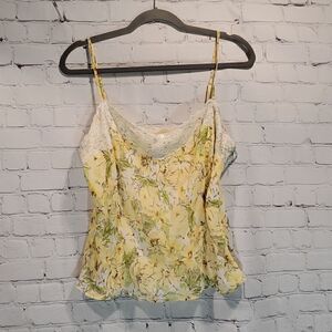 Ann Taylor Loft yellow and green lace trim spaghetti strap tank top